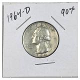 1964-D Washington Silver Quarter, US 90% Coin