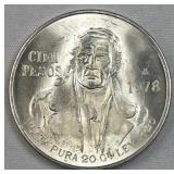 1978 Silver Monterey Mexico 100 Pesos, Morelos