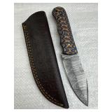 Damascus Steel Fixed Blade Knife w/ Sheath