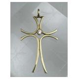 14K Yellow Gold Center Diamond Cross Pendant