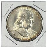1950 Franklin Silver Half, Nice Rim Toning 90%