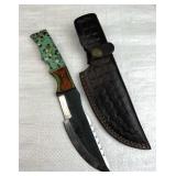 Damascus Steel Fixed Blade Knife w/ Sheath