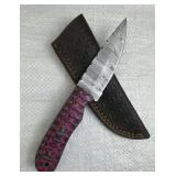 Damascus Steel Fixed Blade Knife w/ Sheath