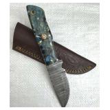 Damascus Steel Fixed Blade Knife w/ Sheath