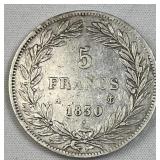 1830 France Silver 5 Francs, Louis Philippe I 90%