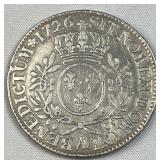 1726 France Silver 1 Ecu, Louis XV, (.917 Pure)