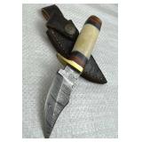 Damascus Steel Fixed Blade Knife w/ Sheath