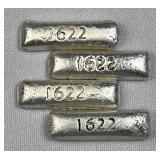 (4) 4g+ Silver Bars, Shipwreck Style Ingots .999