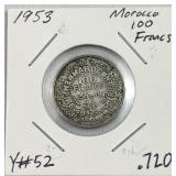 1953 Silver Morocco 100 Francs .720