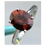925 Silver Solitaire Oval Garnet Ring