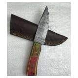 Damascus Steel Fixed Blade Knife w/ Sheath