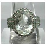 925 Silver Aquamarine & Natural Green Emerald Ring