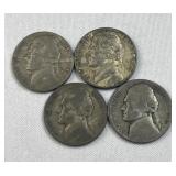 (4) 1942-45 Silver WWII War Nickels, US 35%