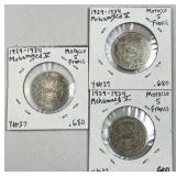 (3) 1929-34 Silver Morocco 5 Francs XF .680