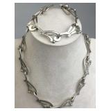 925 Silver Unique Link Bracelet and Necklace Set