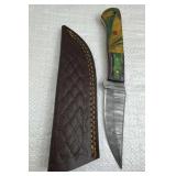 Damascus Steel Fixed Blade Knife w/ Sheath