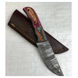 Damascus Steel Fixed Blade Knife w/ Sheath