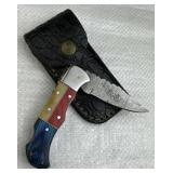 Damascus Steel Fixed Blade Knife w/ Sheath