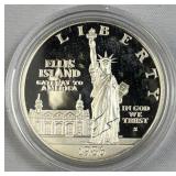 1986 Silver Proof Ellis Island Dollar, 90%