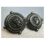 Vintage Etruscan Bronze Coin Clip On Earrings