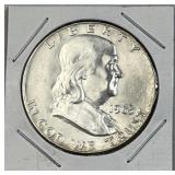 1963-D Franklin Silver Half Dollar, UNC 90% Coin