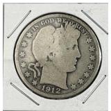 1912 Barber Silver Half Dollar, US 90% Coin
