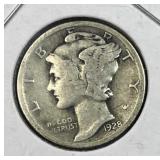 1928 Mercury Silver Dime, US 90% Coin