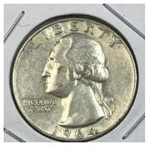 1964 Washington Silver Quarter, US 90% Coin