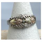 925 Silver Black Hills 12K Gold Tri-Color Leaf Rin