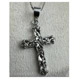 925 Silver Open Filigree Diamond-Cut Cross Necklac