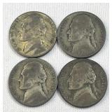 (4) 1942-45 Silver WWII War Nickels, US 35%
