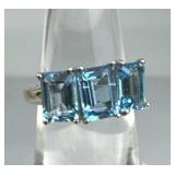 925 Silver Triple Emerald Cut Sky Blue Topaz Ring