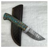 Damascus Steel Fixed Blade Knife w/ Sheath