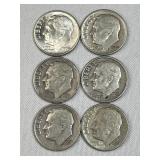 (6) 1946-64 Silver Era Roosevelt Dimes, US 90%