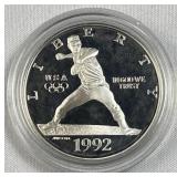 1992 Silver Proof Olympics Baseball $1, 90%