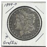 1899-O Morgan Silver Dollar, US $1 Coin, Graffiti