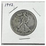 1942 Walking Liberty Silver Half Dollar, US 90%