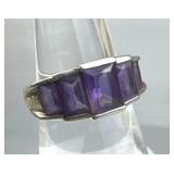 925 Silver Graduating Five Amethyst Band Ring
