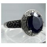 925 Silver Blue Sapphire & White Topaz Ring