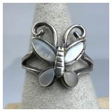 925 Silver Mother of Pearl Butterfly Ring