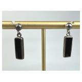 925 Silver Black Onyx Inlay Dangling Post Earrings