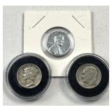 1944 & 1951 Silver 90% Dimes +1943 Steel Wheat