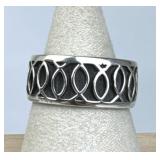 925 Silver Vintage Oxidized Christian Fish Band Ri