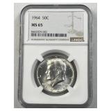 1964 Silver JFK Half Dollar 90%, NGC MS65