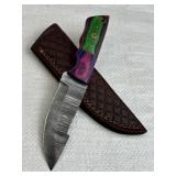 Damascus Steel Fixed Blade Knife w/ Sheath