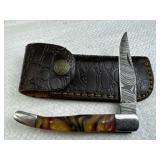 Damascus Steel Fixed Blade Knife w/ Sheath