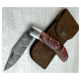 Damascus Steel Fixed Blade Knife w/ Sheath