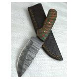 Damascus Steel Fixed Blade Knife w/ Sheath
