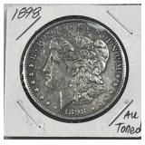 1898 Morgan Silver Dollar, US $1 Coin, AU/Toned