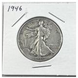 1946 Walking Liberty Silver Half Dollar, US 90%